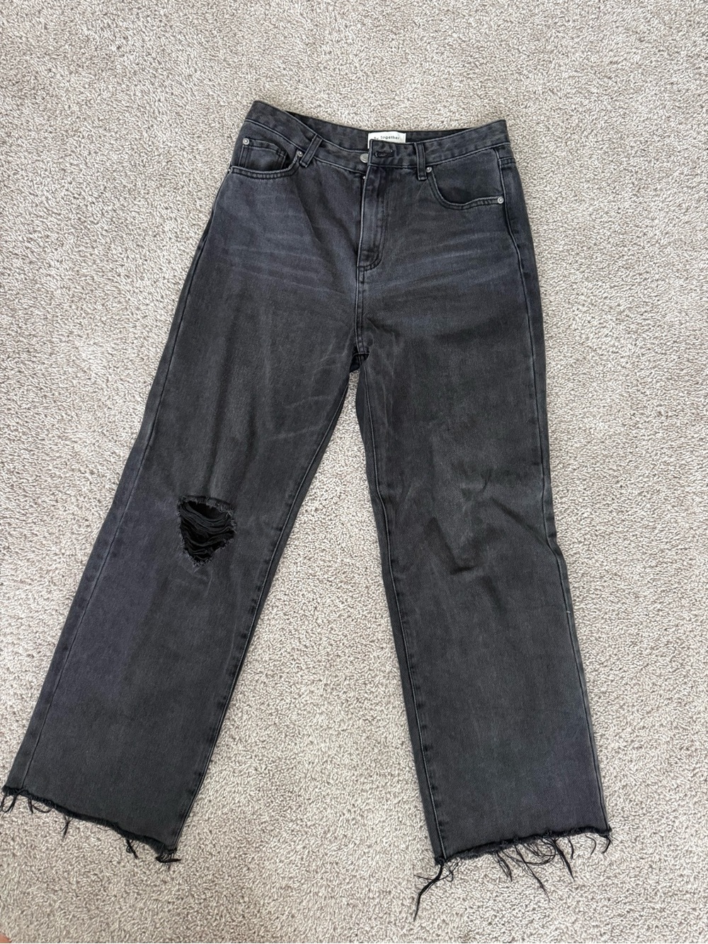 By Together Black Distressed Wide Leg Jeans